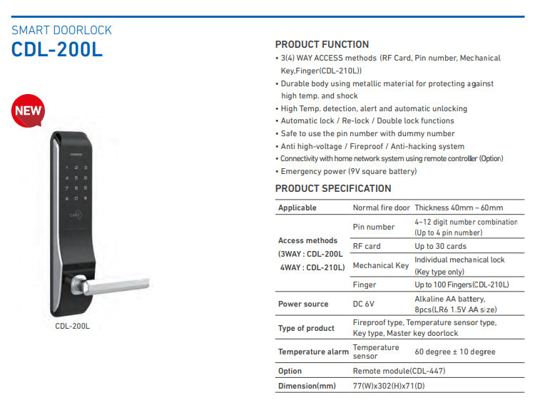 Commax CDL-200L Smart Door Lock with RF Key Tag, Keypad Entry, Digital Lock, Made in Korea, UL Certified - HDVD