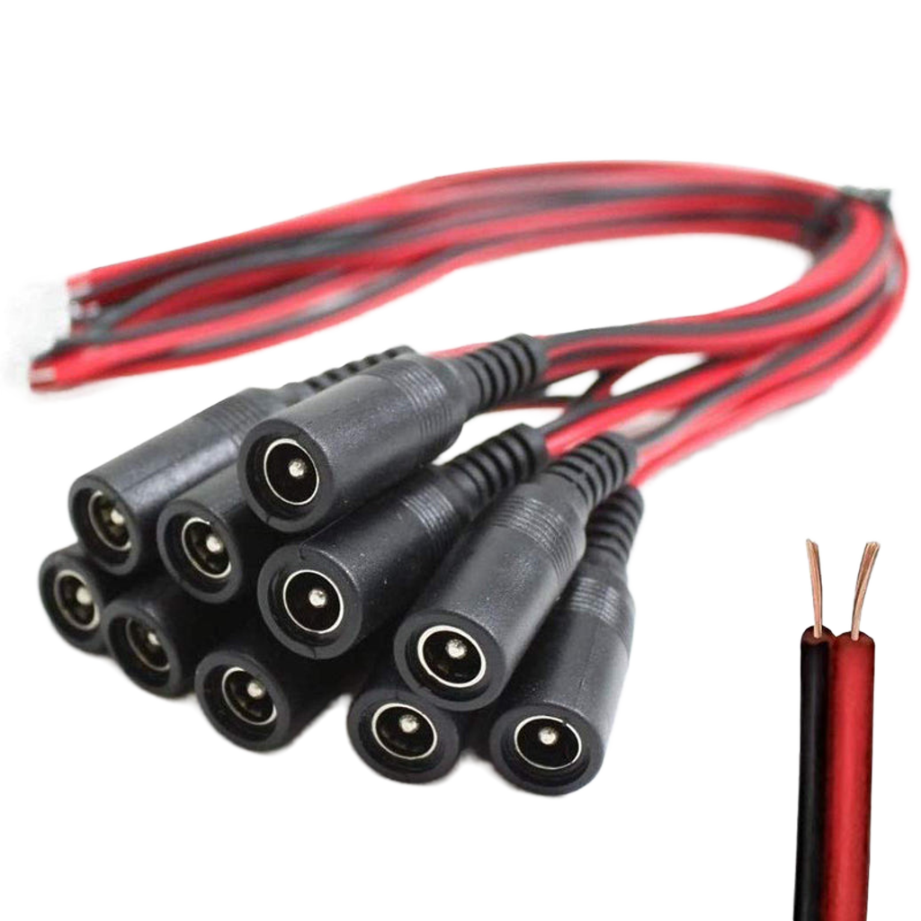 10 Pack DC Power Female Pigtail Connectors 2.1 x 5.5mm Copper 10 inch Length - HDVD