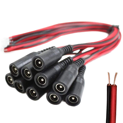 10 Pack DC Power Female Pigtail Connectors 2.1 x 5.5mm Copper 10 inch Length - HDVD