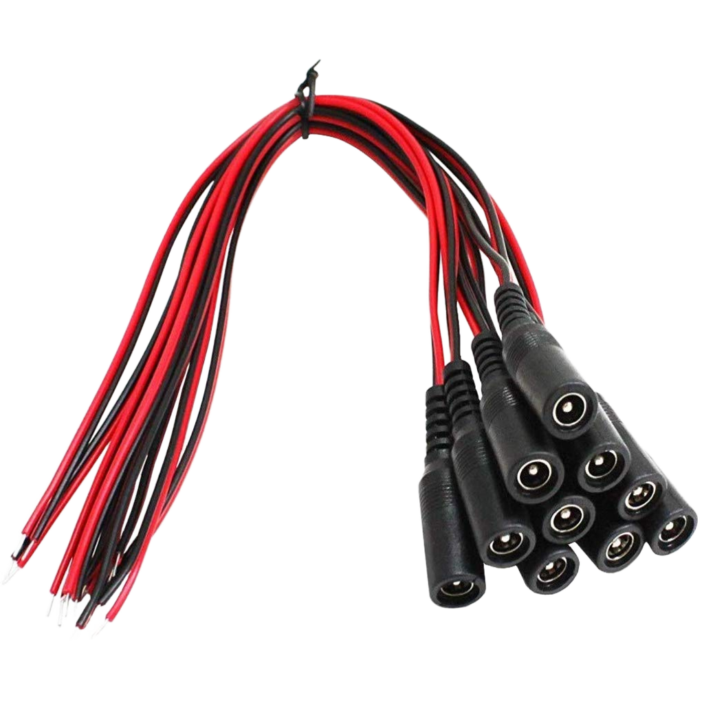 10 Pack DC Power Female Pigtail Connectors 2.1 x 5.5mm Copper 10 inch Length - HDVD