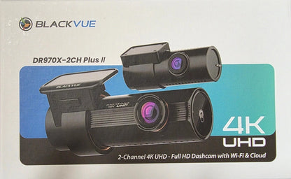 BlackVue 2-channel 4K UHD dashcam packaging on a white background