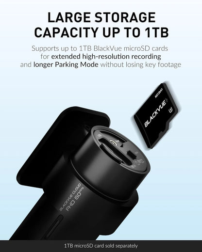 BlackVue device with microSD card on a light blue background