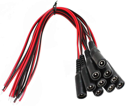 hdvd-10 Pack DC Power Female Pigtail Connectors 2.1 x 5.5mm Copper 10 inch Length-1
