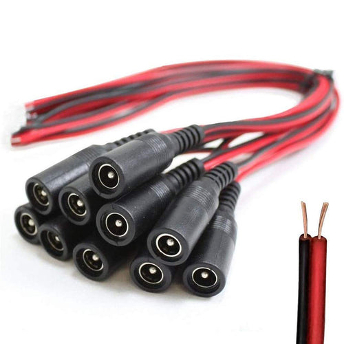 hdvd-10 Pack DC Power Female Pigtail Connectors 2.1 x 5.5mm Copper 10 inch Length-1
