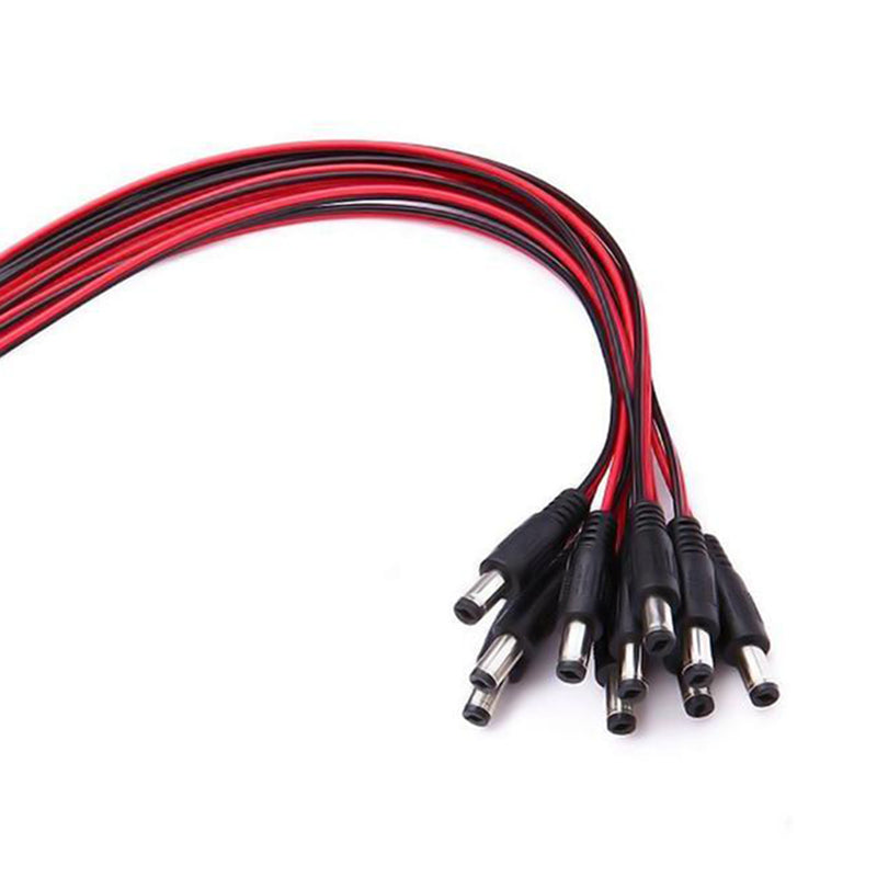 10 Pack DC Power Male Pigtail Connectors 2.1 x 5.5mm Copper 10 inch Length - HDVD